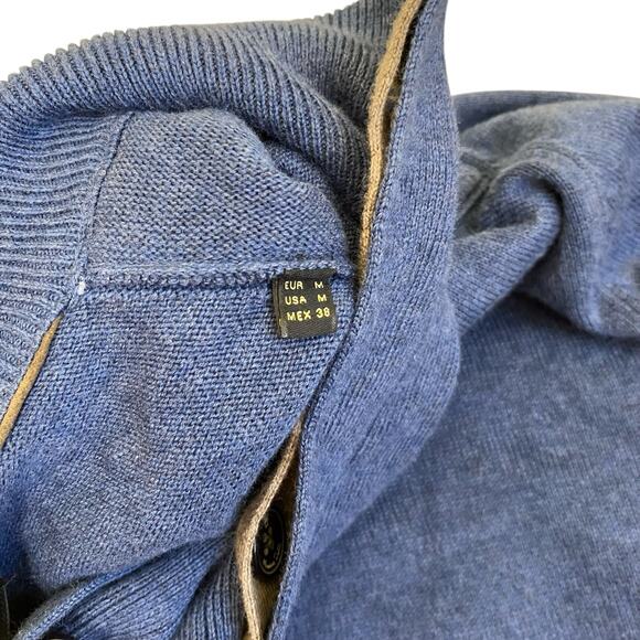 Massimo Dutti Mens Sz M Blue Cotton Cashmere Blend Fine-knit Henley Sweater - Picture 7 of 16